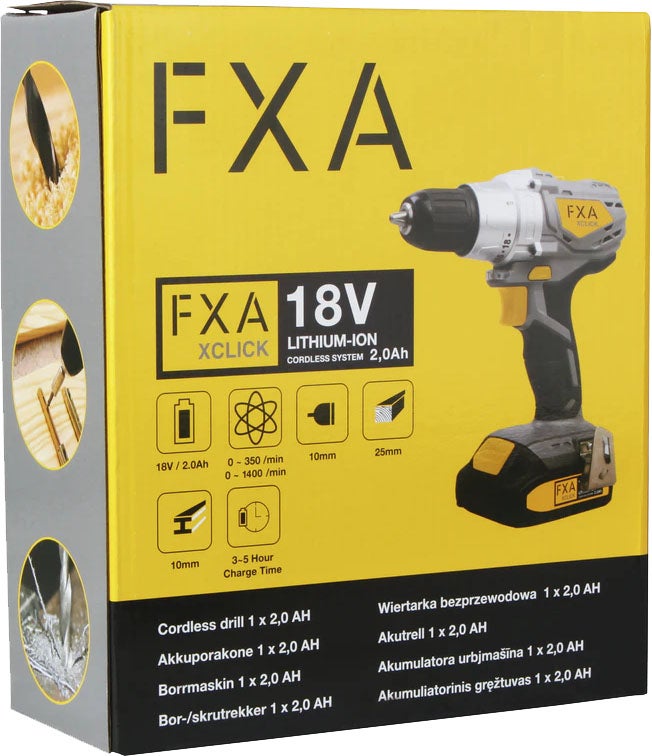 Akkuporakone FXA 18V-L XCLICK & 2.0 Ah akku.